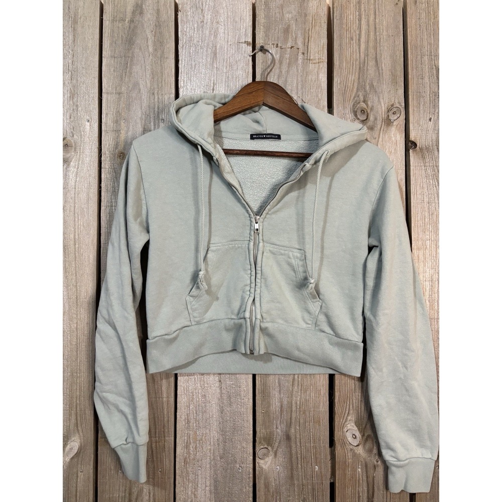 Brandy Melville Sage Green Cropped Zip‎ Hoodie